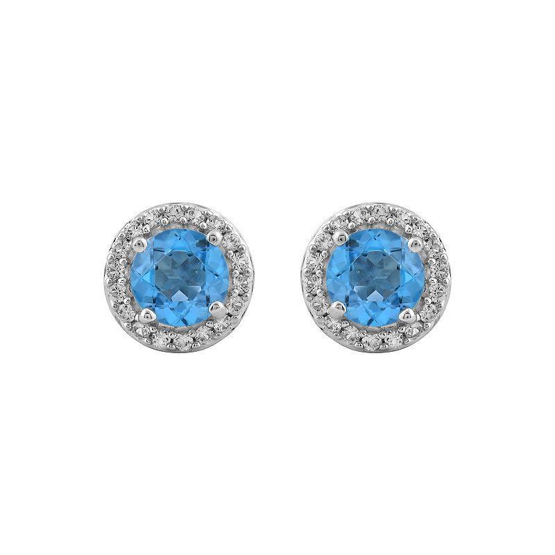 Renaissance Collection Sterling Silver Blue & White Crystal Halo Stud Earrings, Womens Product Image