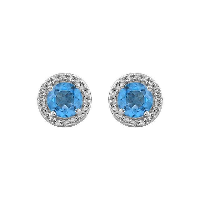 Renaissance Collection Sterling Silver Blue & White Crystal Halo Stud Earrings, Womens Product Image