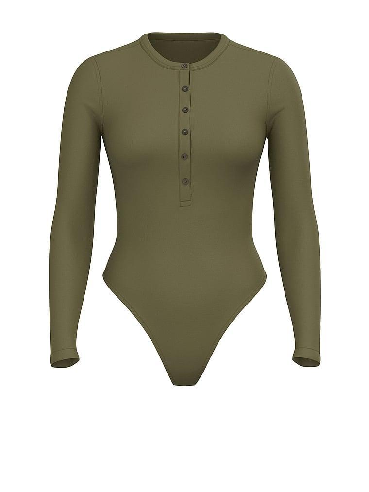 Ribbed Modal Henley Thong Bodysuit Product Image