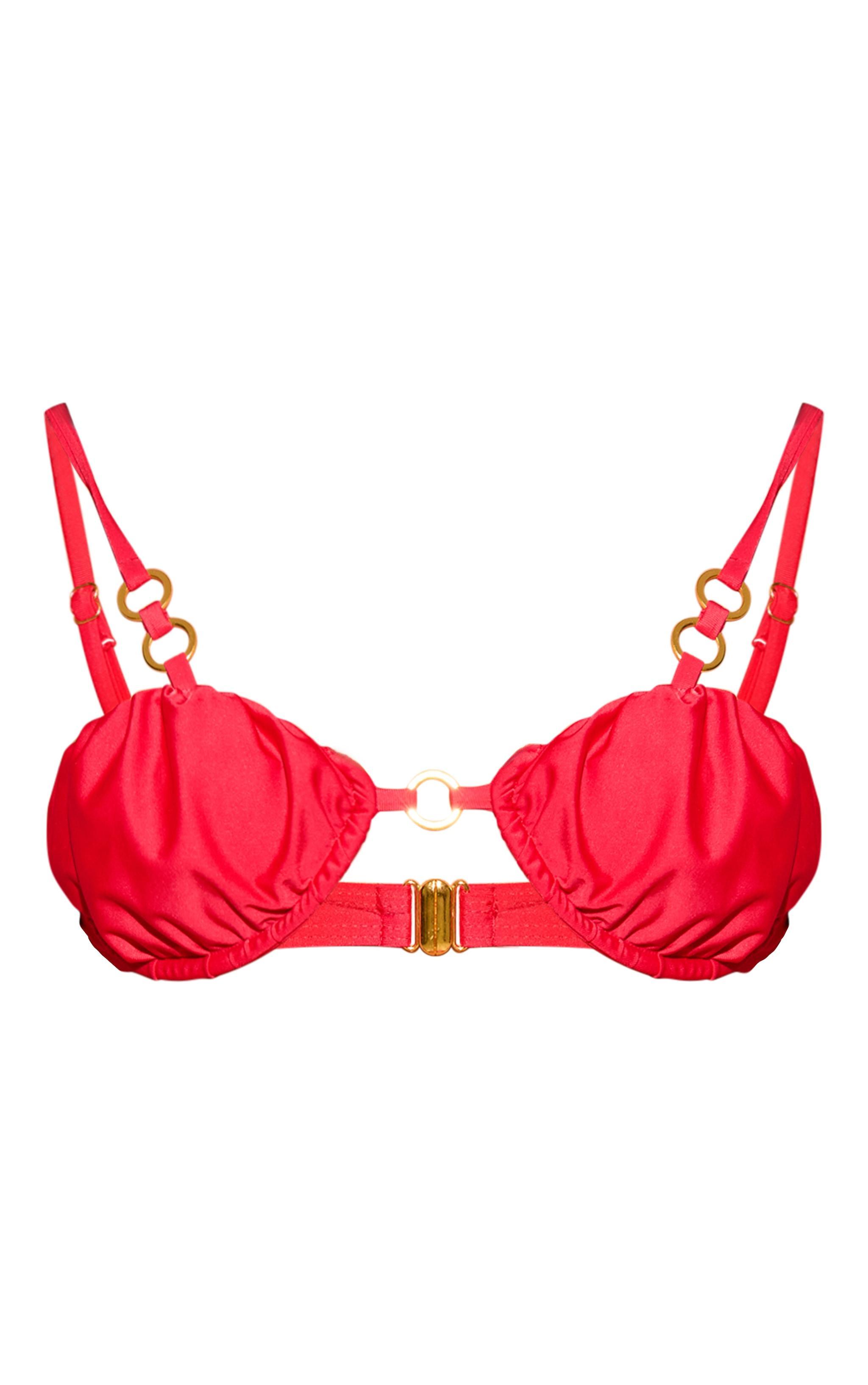 Red Underwired Ruched O Ring Bikini Top Product Image