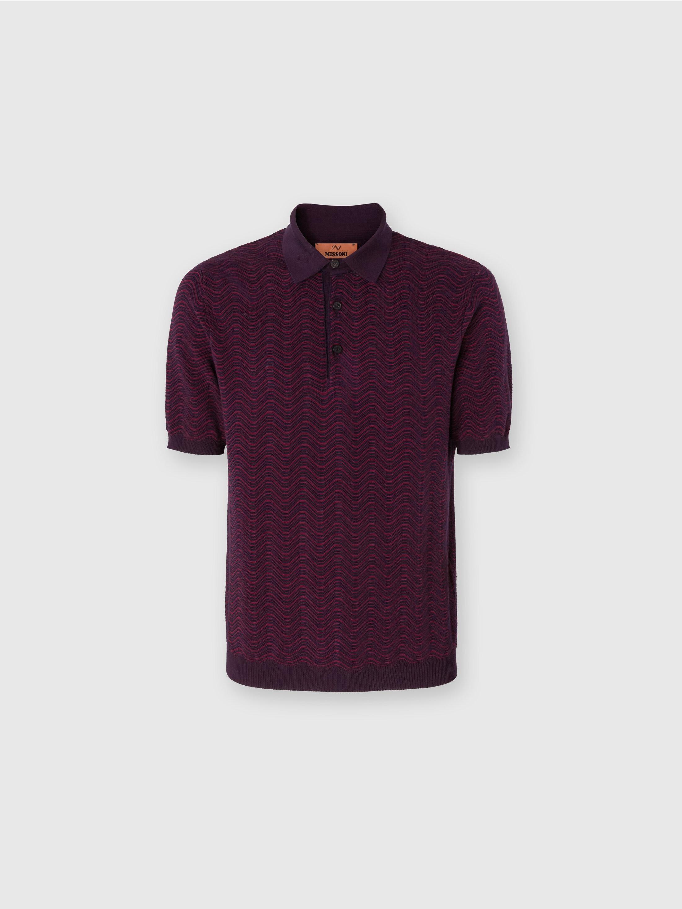 Virgin wool and viscose polo shirt with wave motif Product Image