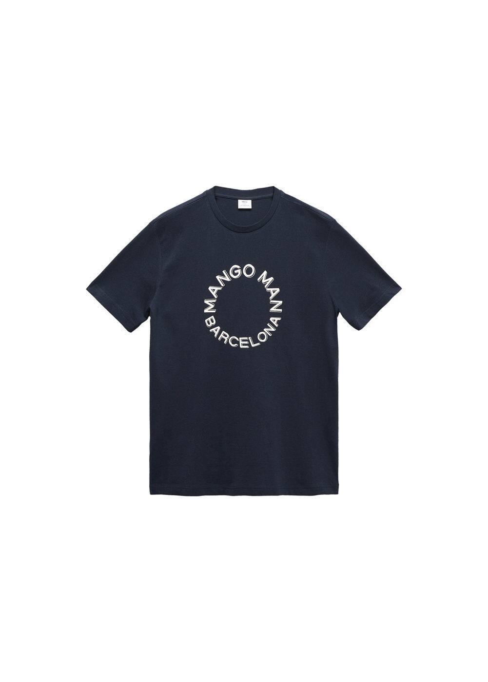 MANGO MAN - 100% cotton logo t-shirt navy - M - Men Product Image