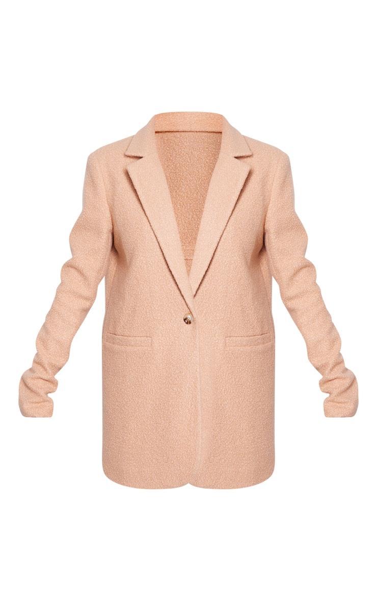 Camel Double Breasted Boucle Borg Blazer Product Image