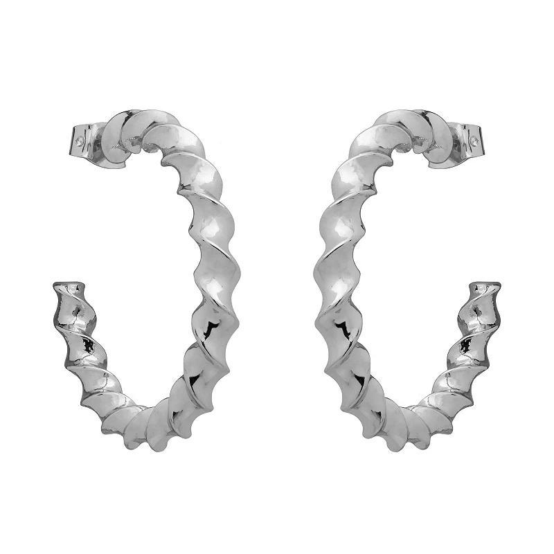 Emberly Silver Tone Twisted Medium Hoop Earrings, Womens Product Image