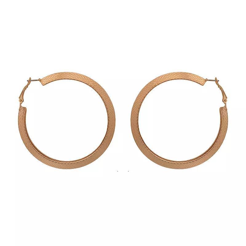 Emberly Gold Tone Oversized Snakeskin Textured Hoop Earrings, Womens Product Image