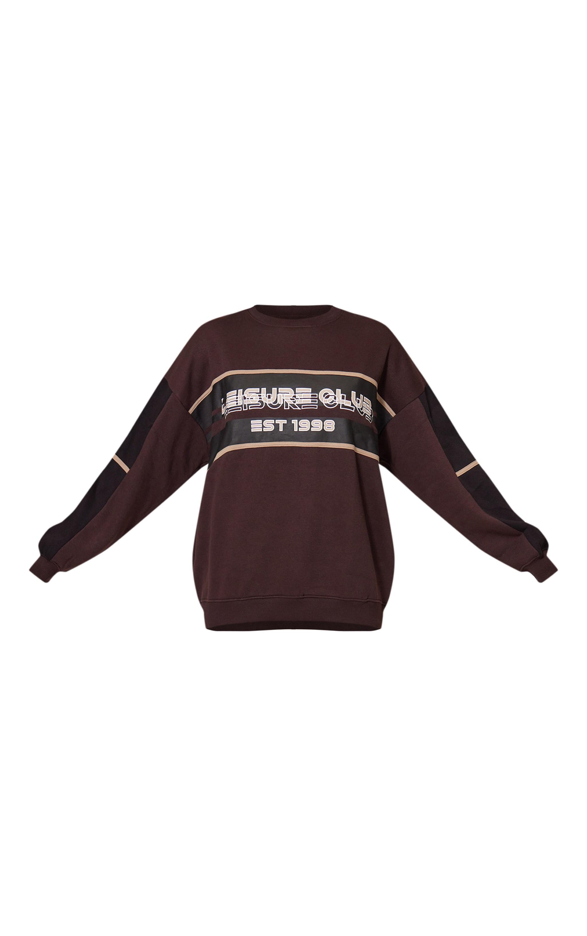 Dark Brown Print Embroidered Leisure Club Sweatshirt Product Image