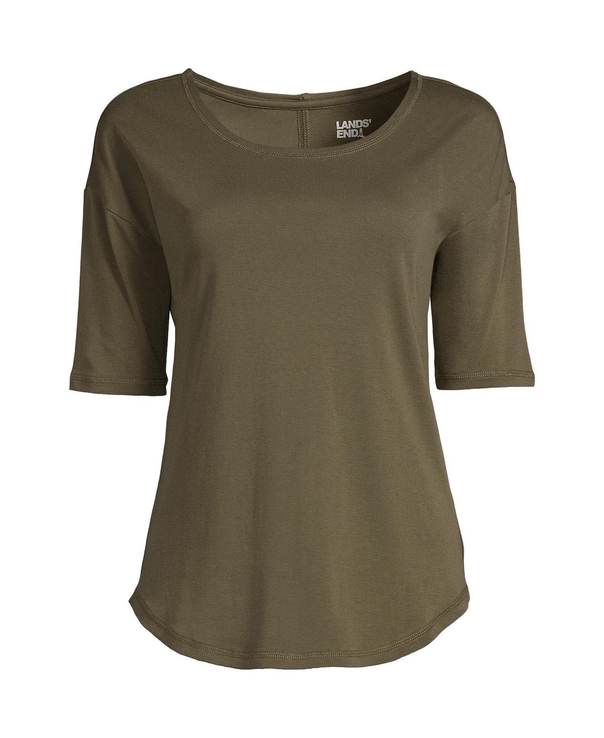 Womens Lands End Supima Micro Modal Elbow Sleeve Balletneck Curved Hem Tee Product Image