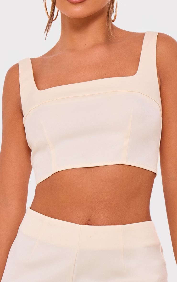 Cream Tailored Woven Seam Detail Straight Neck Crop Top product image