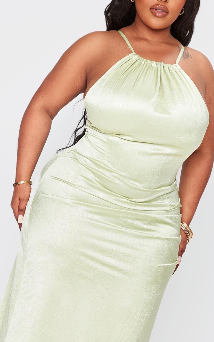 Plus Sage Satin Strappy Ruched Side Midi Dress Product Image