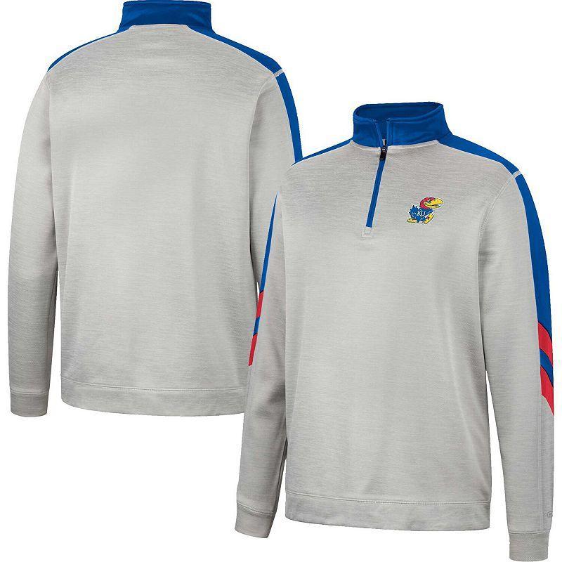 Mens Colosseum Gray/Royal Kansas Jayhawks Bushwood Fleece Quarter-Zip Jacket Product Image