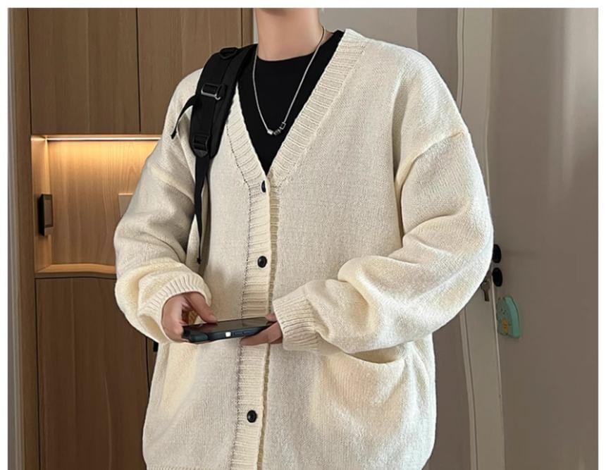 V-Neck Plain Cardigan Product Image