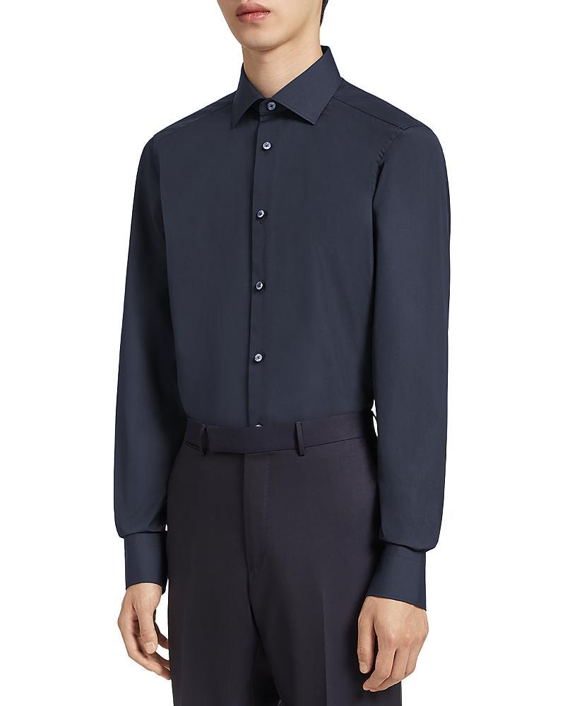 Zegna Navy Blue Trofeo Long Sleeve Tailored Fit Shirt Product Image