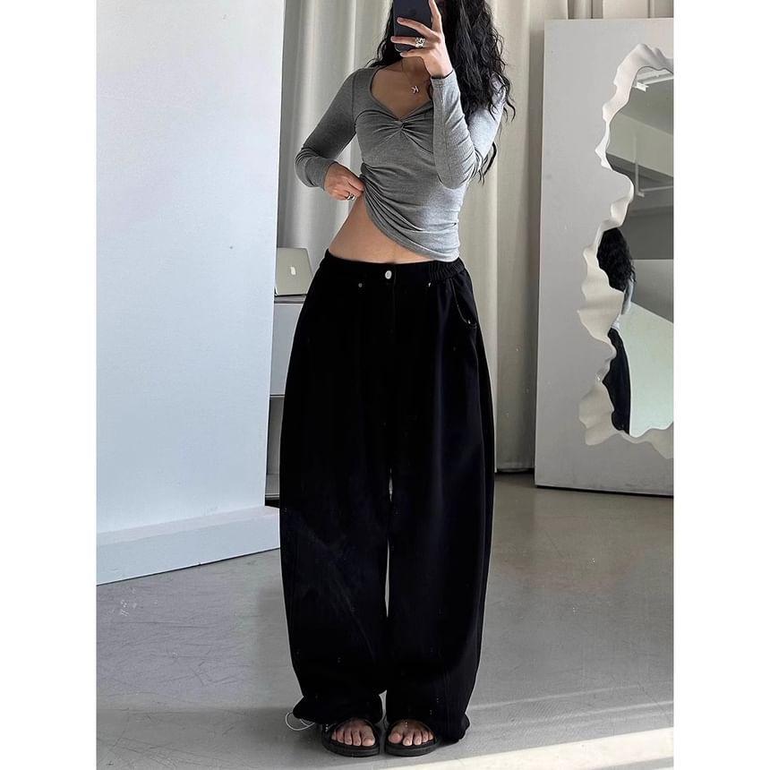 High Rise Plain Wide Leg Sweatpants Product Image