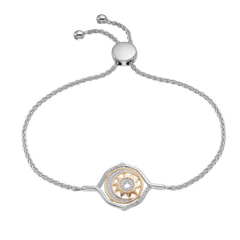 Two-Tone Sterling Silver 1/10 Carat T.W. Diamond Moon & Sun Adjustable Bracelet, Womens Two Tone Product Image