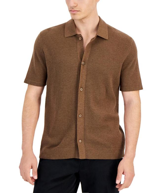 Alfani Mens Short Sleeve Textured Knit Button-Down Polo Shirt, Created for Macys Product Image