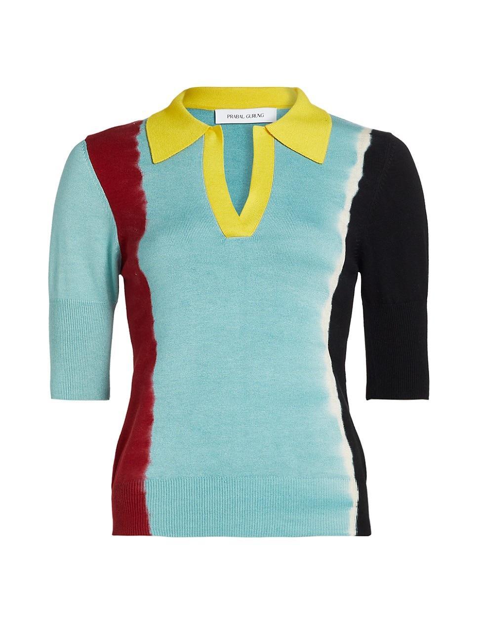 Womens Colorblocked Silk-Blend Polo Tee Product Image