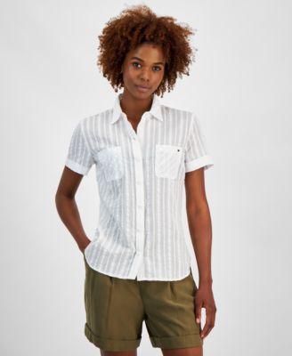 Women's Cotton Textured-Stripe Button Shirt Product Image