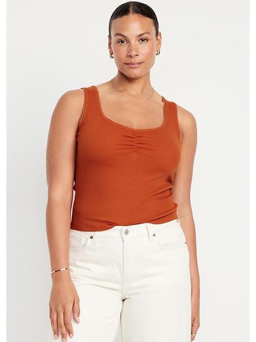 Cinched Rib-Knit Crop Tank Top Product Image