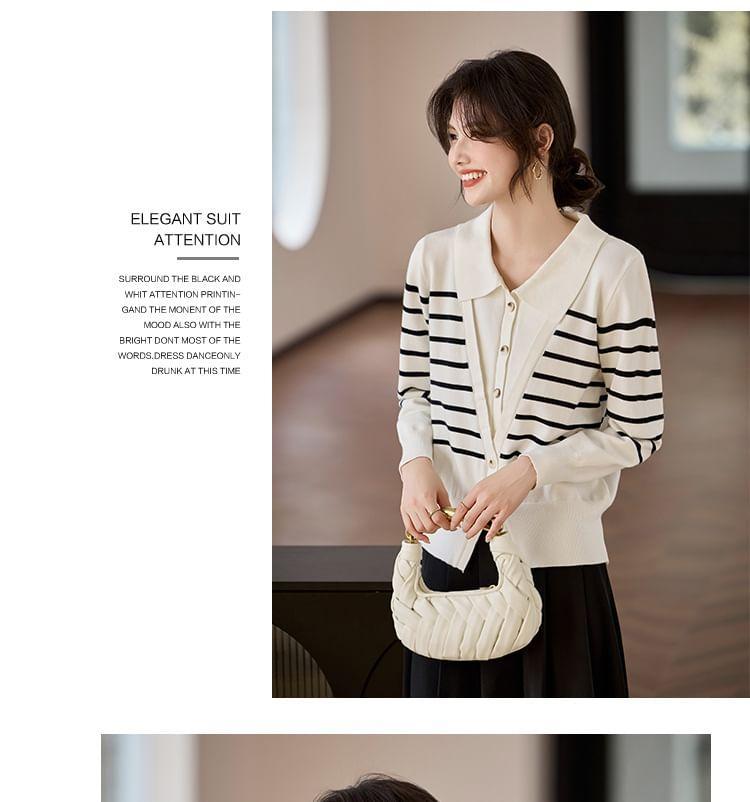 Collared Striped Button-Up Cardigan Product Image