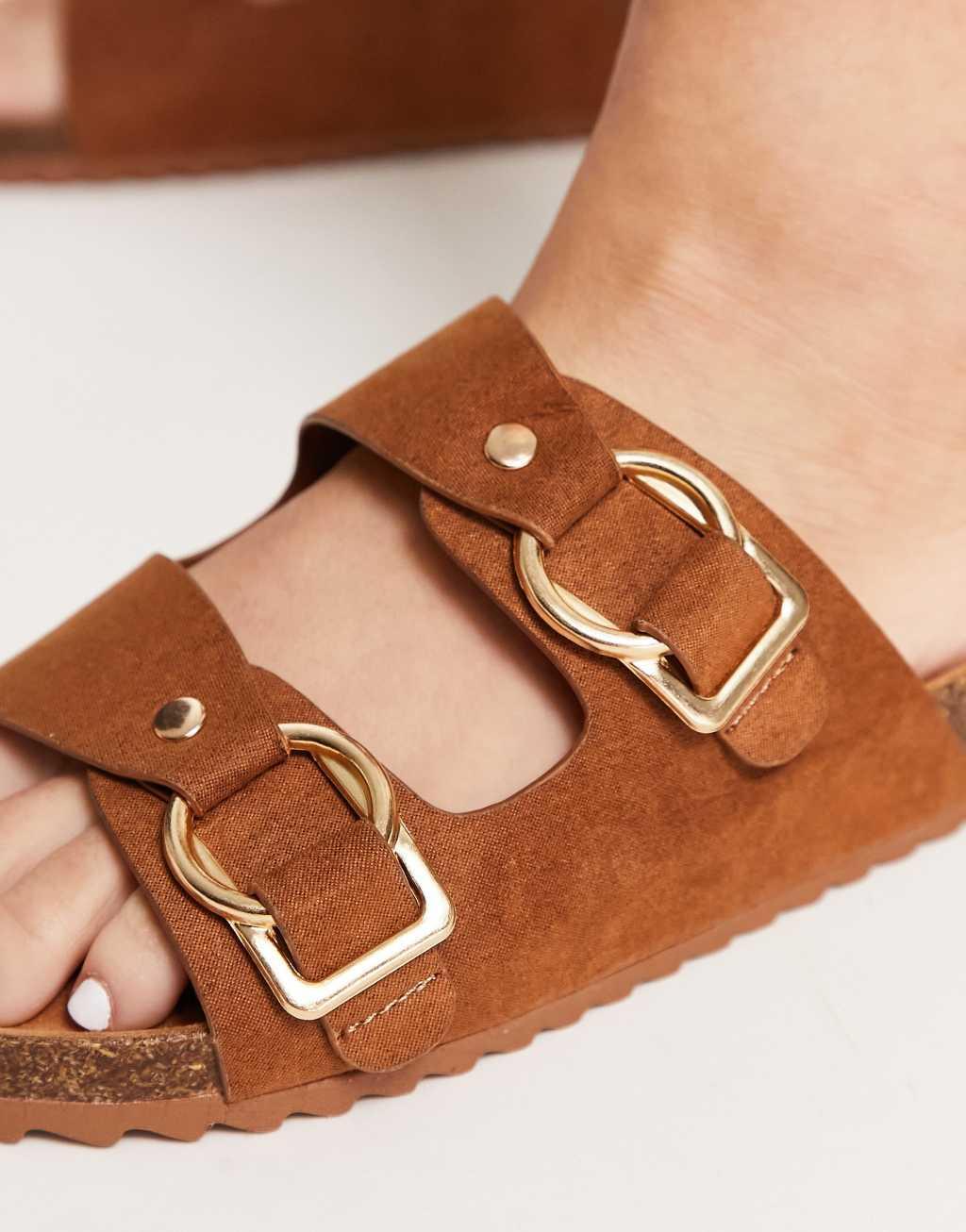 South Beach double band sandal with buckle in tan Product Image