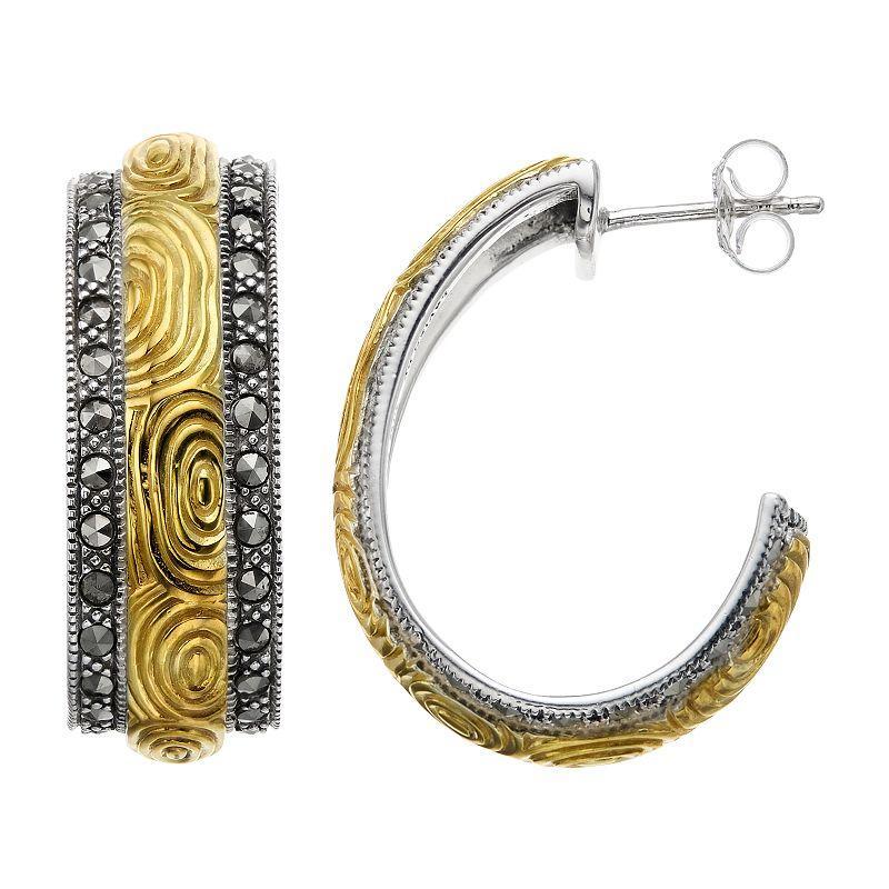 Lavish by TJM Sterling Silver Marcasite Semi-Hoop Earrings, Womens, Gold Tone Product Image