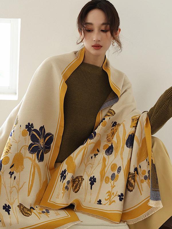 Vintage Imitated Cashmere Floral Printed Shawl&Scarf Product Image