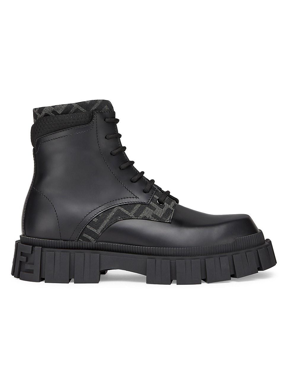 Mens Logo-Jacquard Leather Combat Boots Product Image