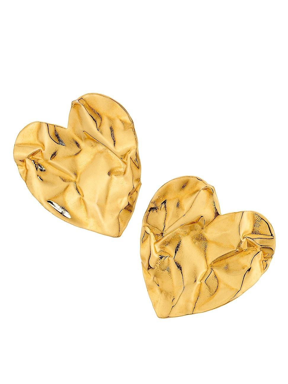 Womens Small Crushed Goldtone Heart Earrings Product Image