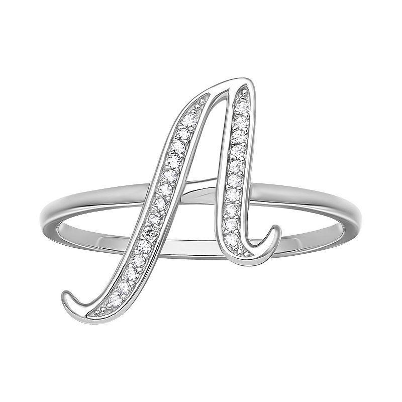 PRIMROSE Sterling Silver Cubic Zirconia Initial Ring, Womens Sterling Silver U Product Image