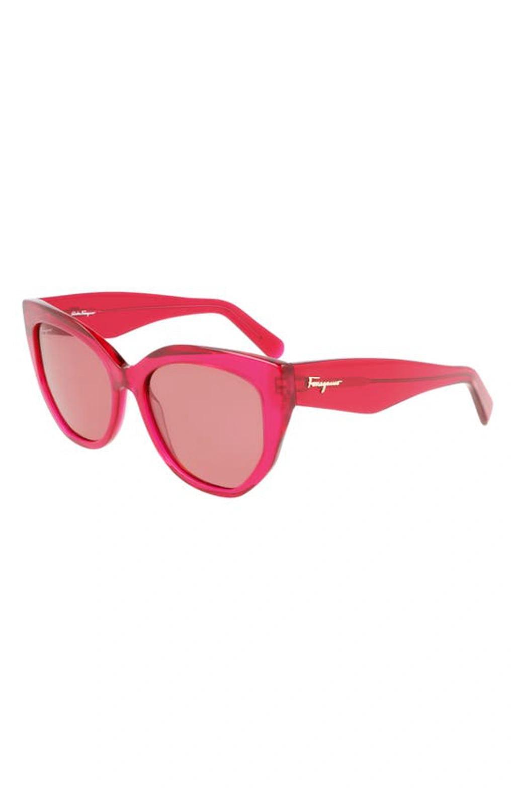 FERRAGAMO 56mm Gradient Cat Eye Sunglasses In Transparent Red Product Image