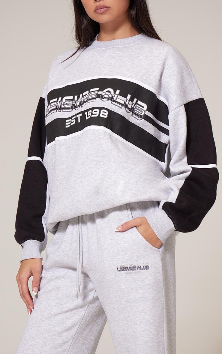 Ash Grey Print Embroidered Leisure Club Sweatshirt Product Image