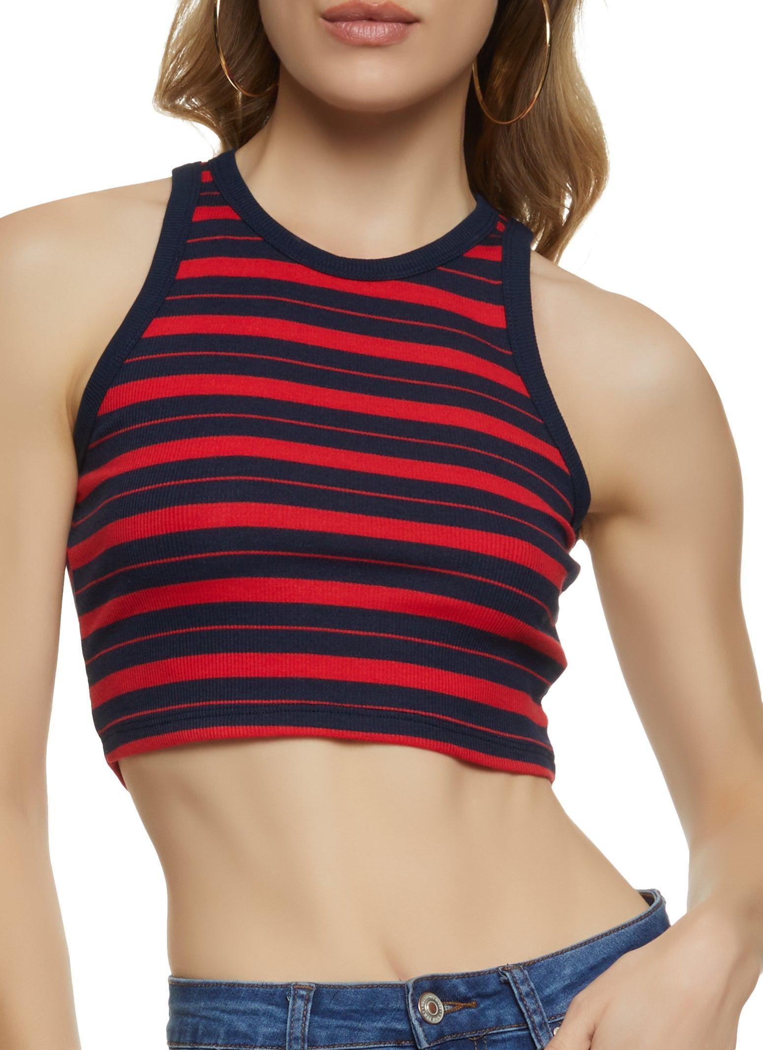 Womens Striped Rib Knit Tank Top Product Image