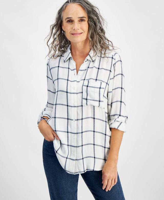 Style & Co Womens Plaid Button-Front Perfect Shirt, Created for Macys Product Image