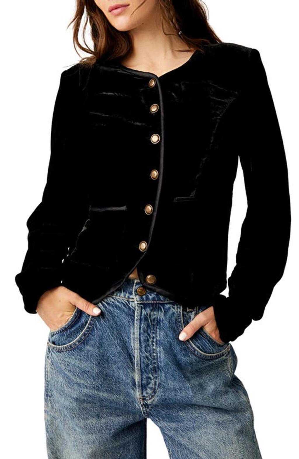 Becky Stretch Velvet Jacket In Black Product Image