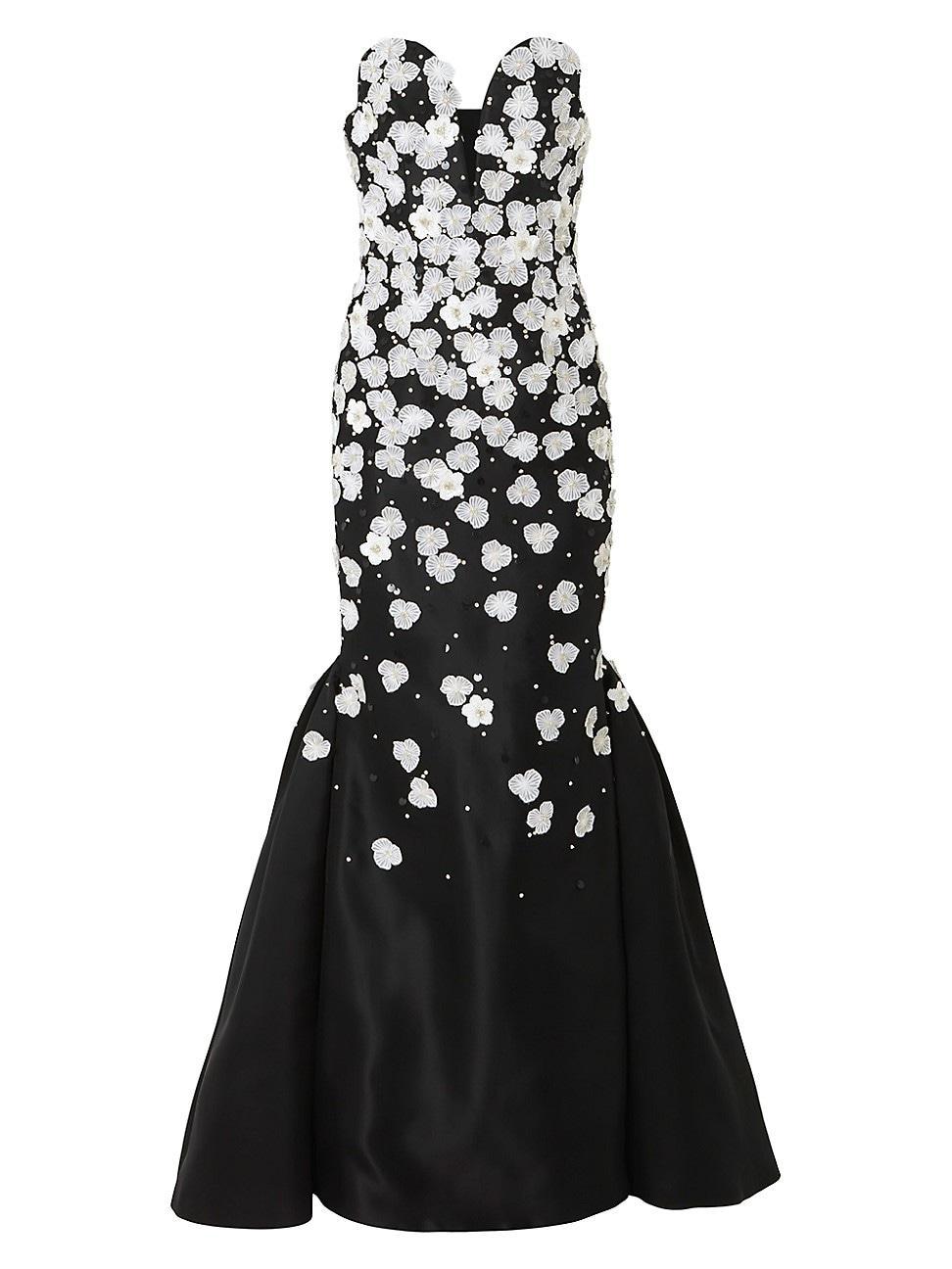 Womens Floral-Embellished Silk Strapless Trumpet Gown Product Image