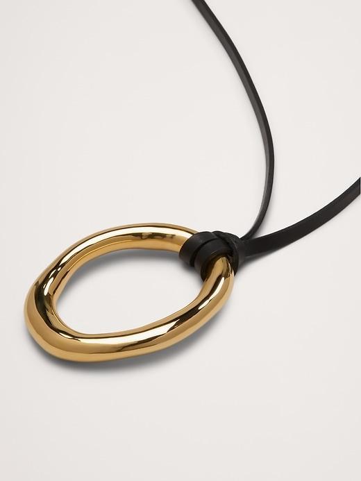 Leather Oval Pendant Necklace Product Image