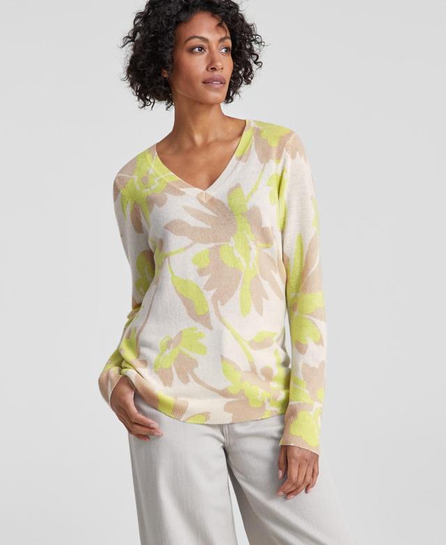 Charter Club Womens 100% Cashmere Floral Burst V-Neck Sweater, Created for Macys Product Image