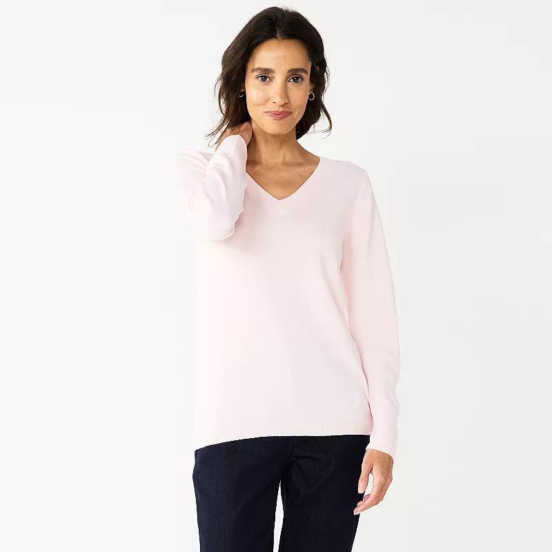 Petite Croft & Barrow The Extra Soft V-Neck Sweater, Womens Blue Product Image