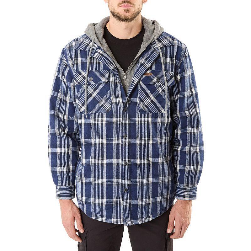 Big & Tall Smiths Workwear Sherpa-Lined Hooded Flannel Shacket, Mens Silver Blue Product Image