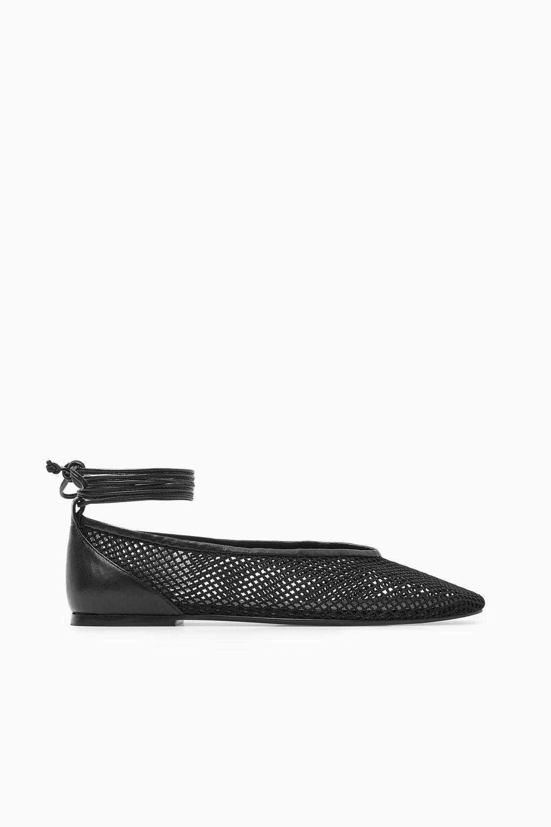 LEATHER-TRIMMED MESH BALLET FLATS Product Image