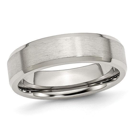 Men's 6.0mm Beveled Edge Comfort Fit Wedding Band in Stainless Steel Product Image