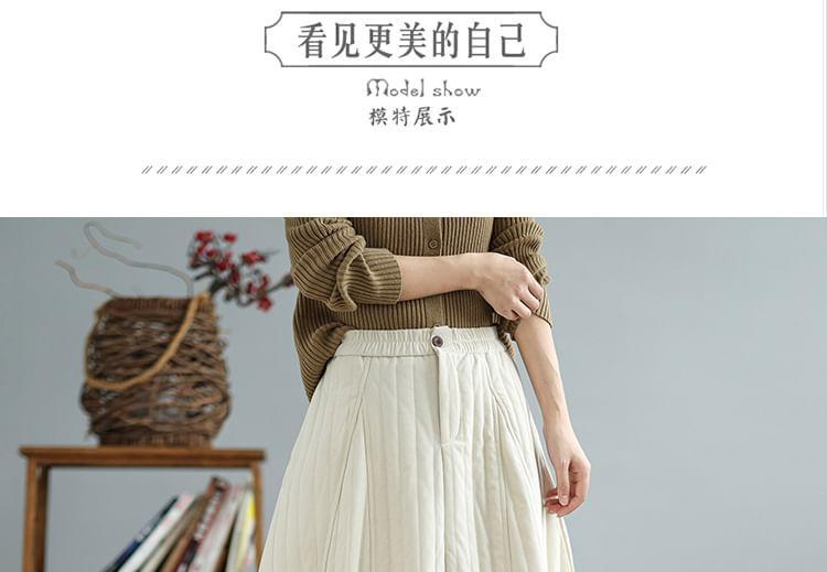 Elastic Waist Plain Padded Midi A-Line Skirt Product Image