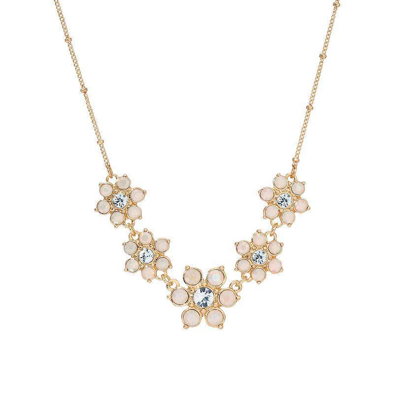 1928 Gold Tone Simulated Opal Flower Collar Necklace, Womens, White Product Image