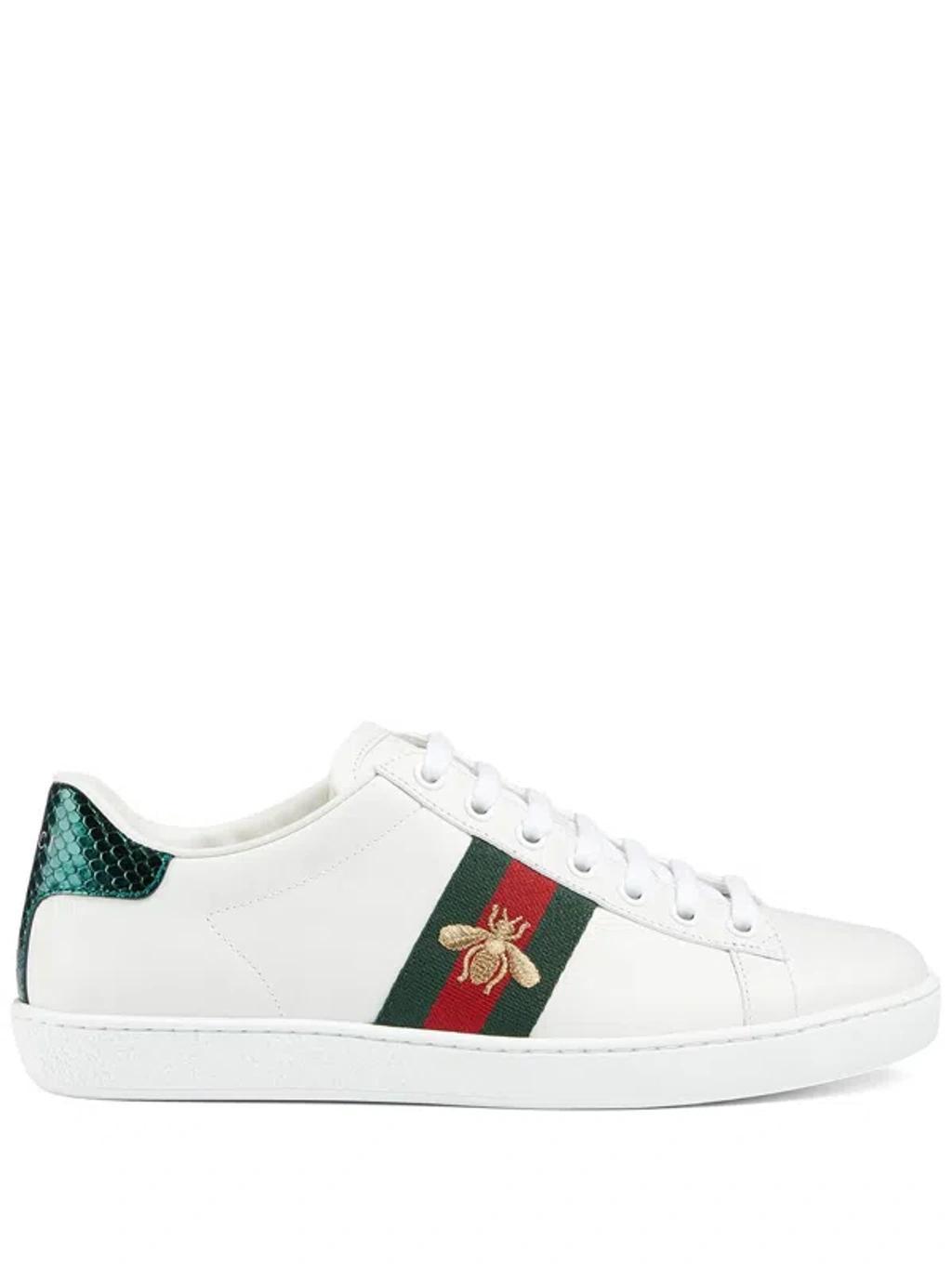 Leather Embroidered Ace Sneakers In White Product Image