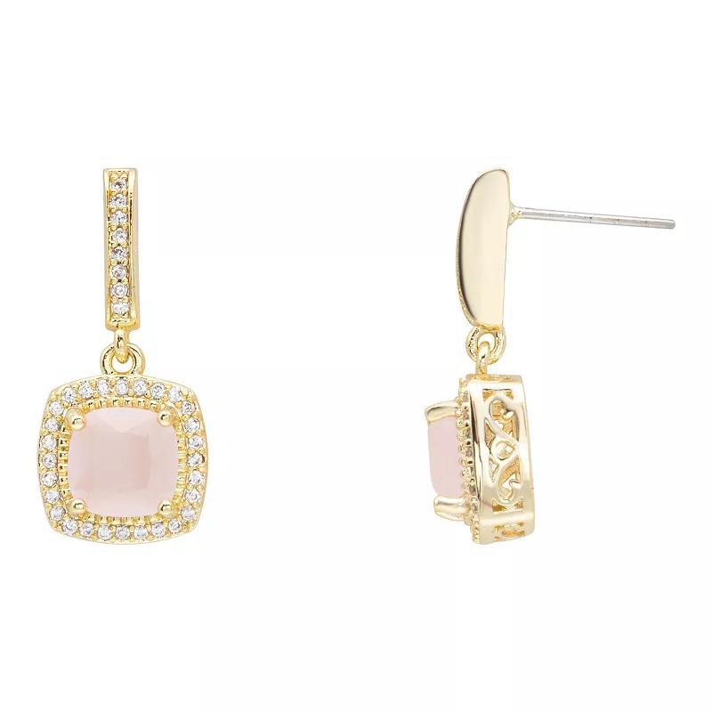 Brilliance Gold Tone Cubic Zirconia & Pink Crystal Cushion Drop Earrings, Womens, Gold Tone Pink Product Image