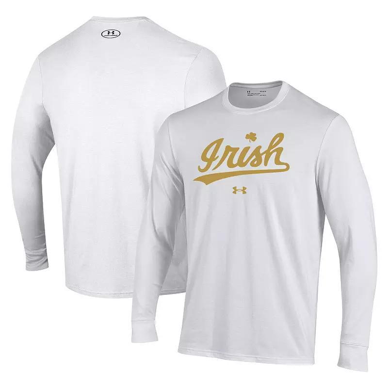 Mens Under Armour Notre Dame Fighting Irish Script Gold Rush Performance Long Sleeve T-Shirt Product Image