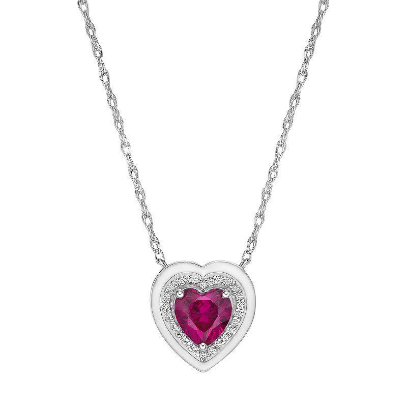 Gemminded Sterling Silver Lab-Created Ruby & Lab-Created White Sapphire Heart Pendant Necklace, Womens Red Product Image