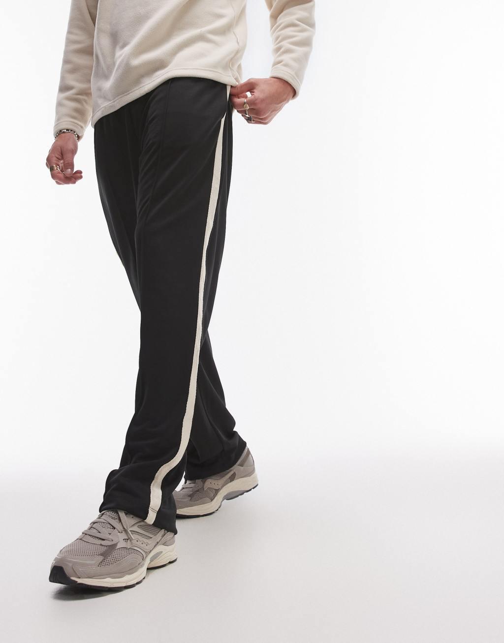 Topman straight leg sweatpants with side stripe in black Product Image