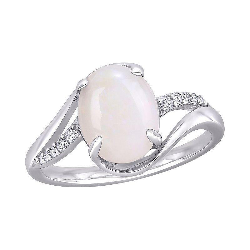 Stella Grace Sterling Silver 1/10 Carat T.W Diamond & White Opal Fashion Ring, Womens Product Image