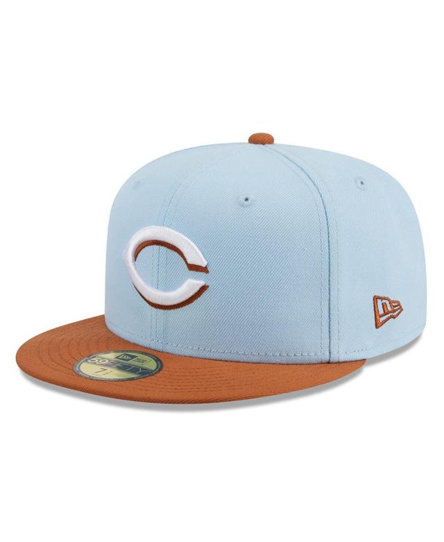 New Era Mens Light Blue Cincinnati Reds Spring Color Basic Two-Tone 59FIFTY Fitted Hat - Light Blue, Brown Product Image